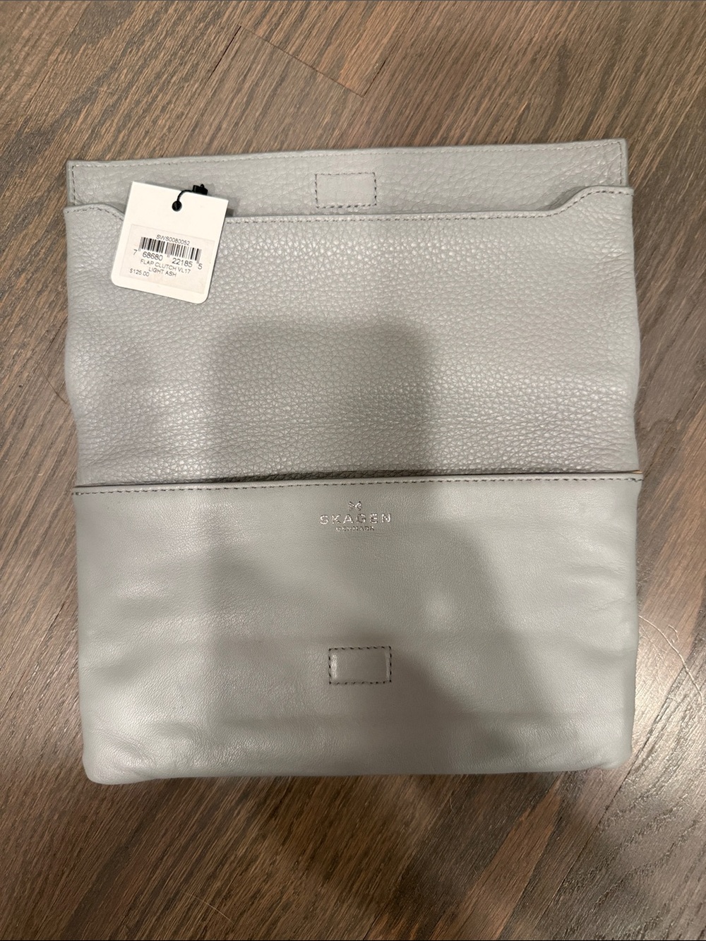 Skagen Light Gray Leather Fold-Over Wallet Clutch